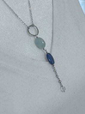Silpada Sterling Silver Lariat Necklace with light and Blue Gemstones, New